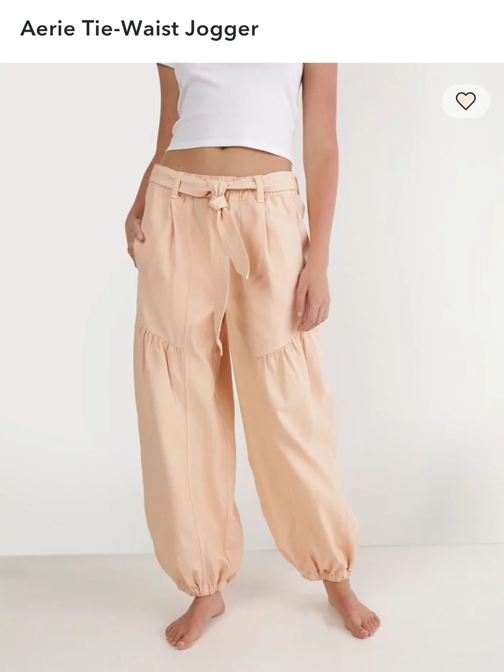 Aerie Tie-Waist Jogger Pants Peach Apricot Size Small Short Capped Elastic Ankle
